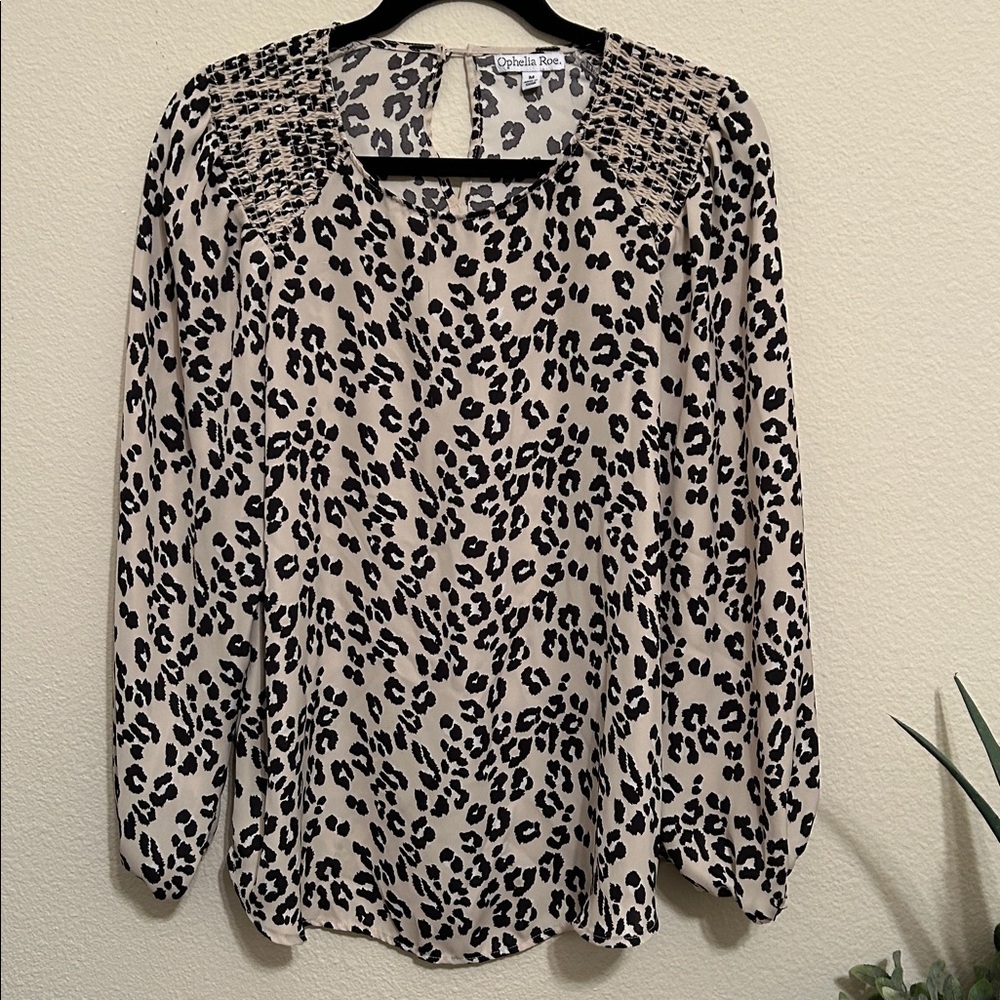 Ophelia Roe Animal Print Blouse in Black and Cream